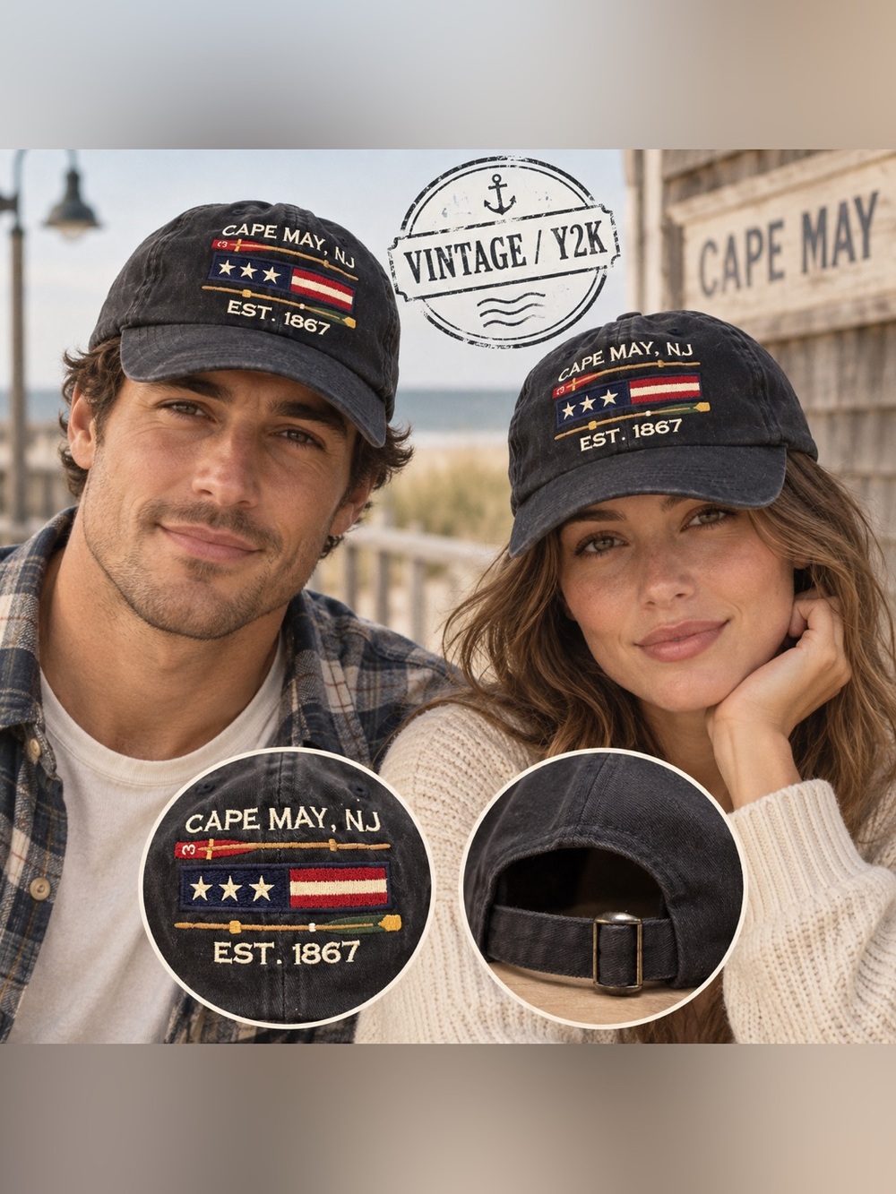 Cape May, NJ Embroidered Vintage Baseball Cap